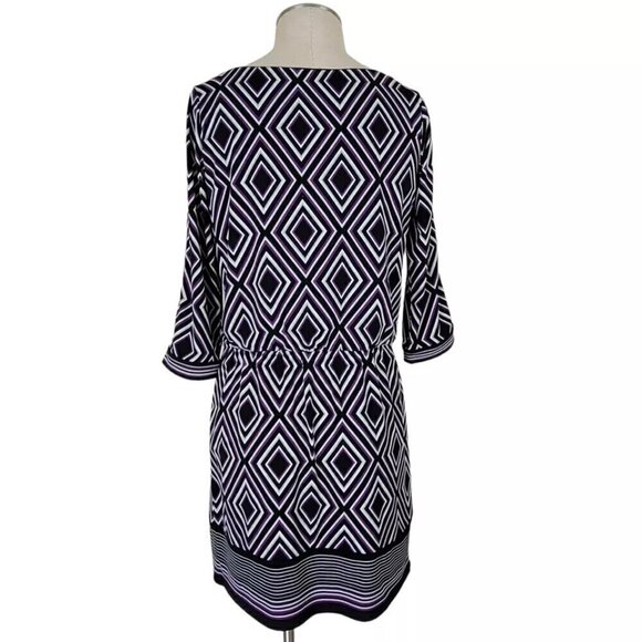 WHBM Dress Size S Black Purple Jersey Elastic Waist Pullover Slit Button Arms - Picture 7 of 14